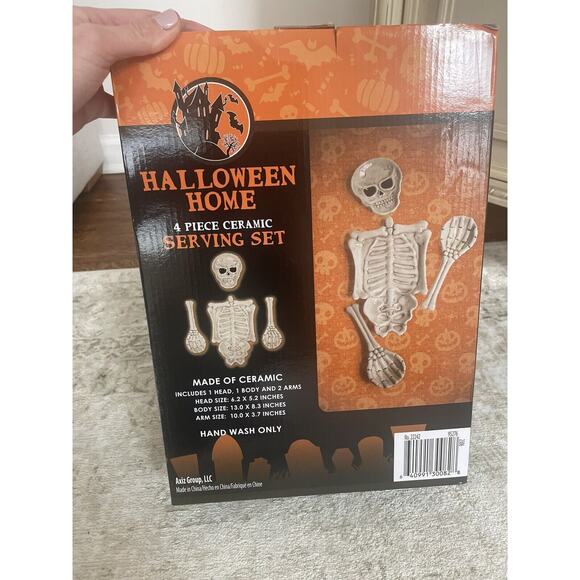 Halloween Home 4 Piece Ceramic Serving Set‎ NEW Skeleton - Picture 3 of 4